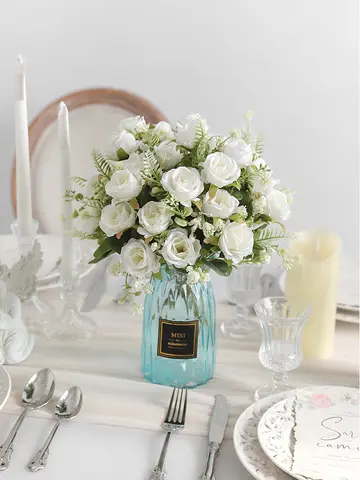 30cm Rose White Silk Bouquet Peony Artificial Flower 5 Big Head 4 Small Bud Wedding Brides Home Decoration Artificial Flower