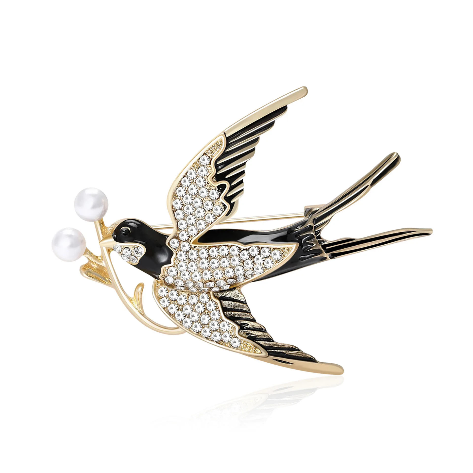 

Rhinestone Pearl Swallow Brooches, Men's And Women's Gifts, Bird Pins, Enamel Pint, Office Party, Daily Jewelry And Clothing