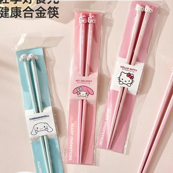 

2024 New Sanrio Hello Kitty My Melody Cinnamoroll Alloy Chopsticks Tableware Household High Temperature Anime Kawaii Creative