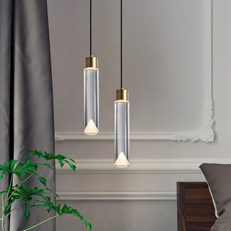 

Modern Clear Crystal Pendant Lamp Copper Dining Room Kitchen Bedside Hanging Light Fixture Cord Adjustable G4 Bulb Drop Shipping