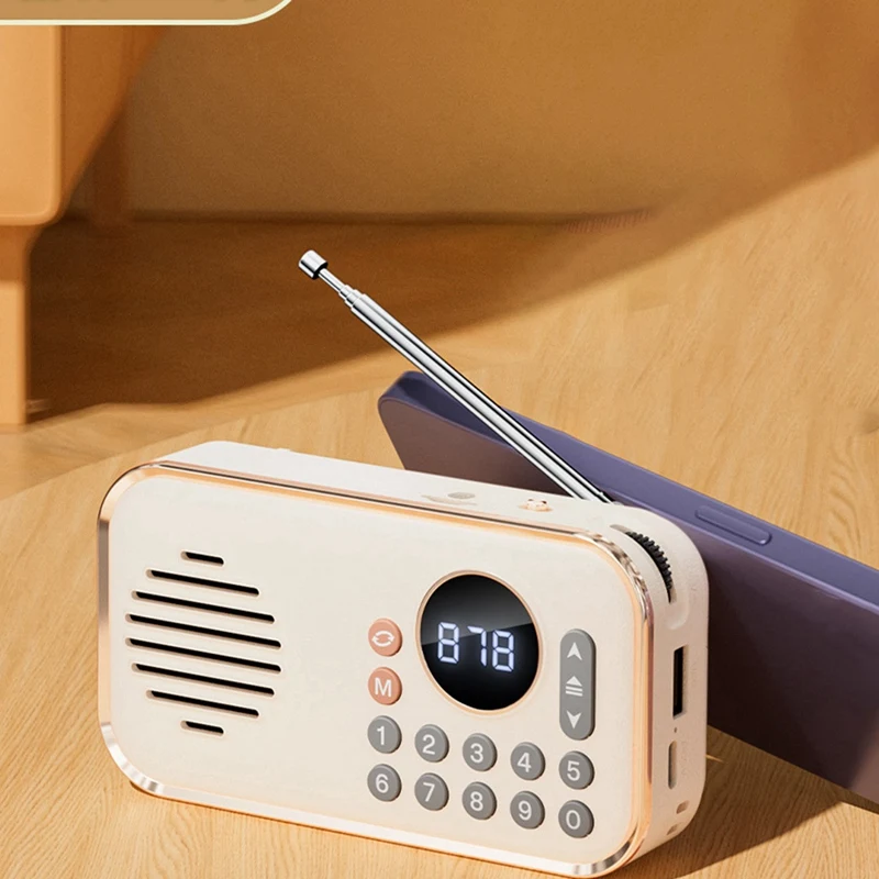 B34B-Portable FM Radio Rechargeable Small Wireless Bluetooth Speaker Surround Stereo Sound USB Vintage Radios