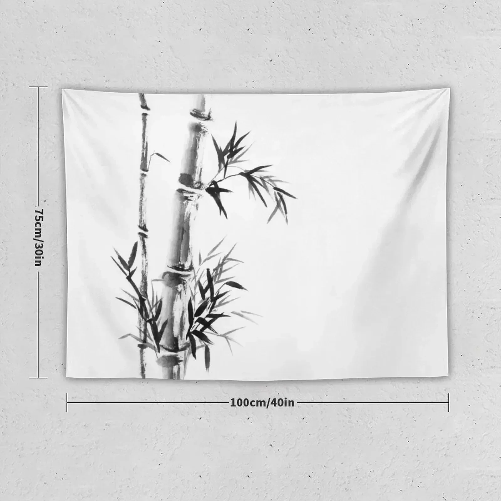 Bamboo stalk with leaves Sumi-e rice paper Zen painting artwork art print Tapestry On The Wall Tapestry