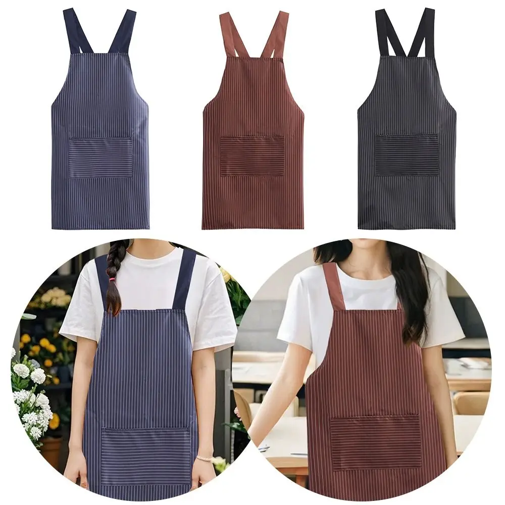 

Waterproof Kitchen Apron Anti-fouling Striped Style Cooking Baking Bibs Cross Back Sleeveless Restaurant Uniform Universal