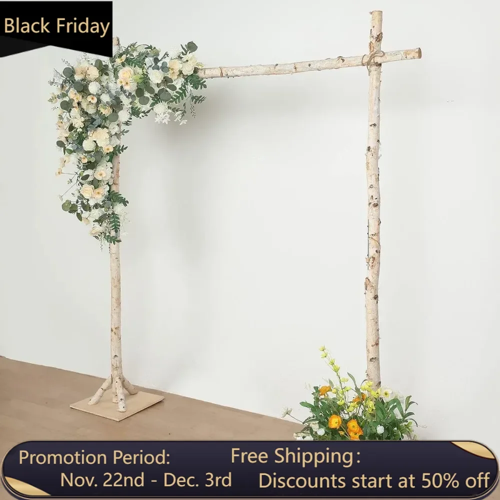 7.5ft Natural Birch Wood Square Wedding Arch, Rustic Arbor Photography Backdrop Stand