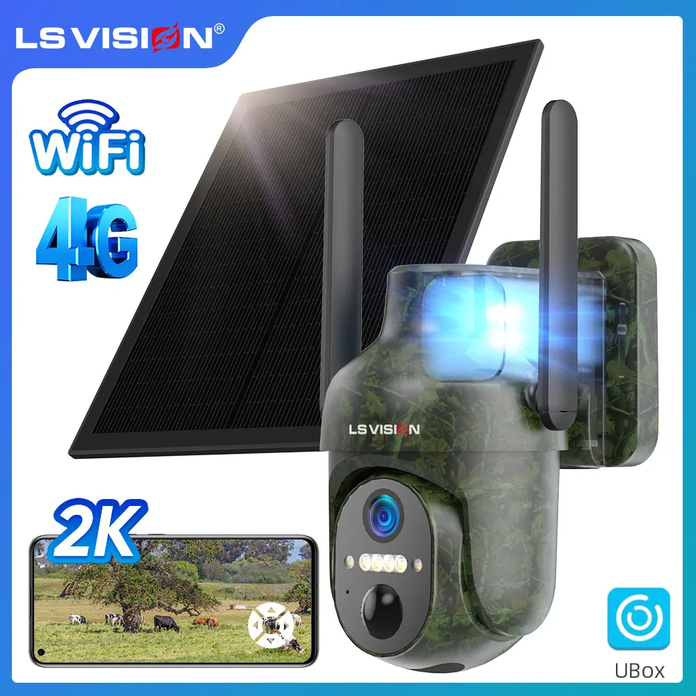 

LS VISION 2K 4G/WiFi Solar Trail Camera Outdoor 4MP Human/Animal Detection 2-Way Talk Auto Tracking Surveillance Camera Ubox App