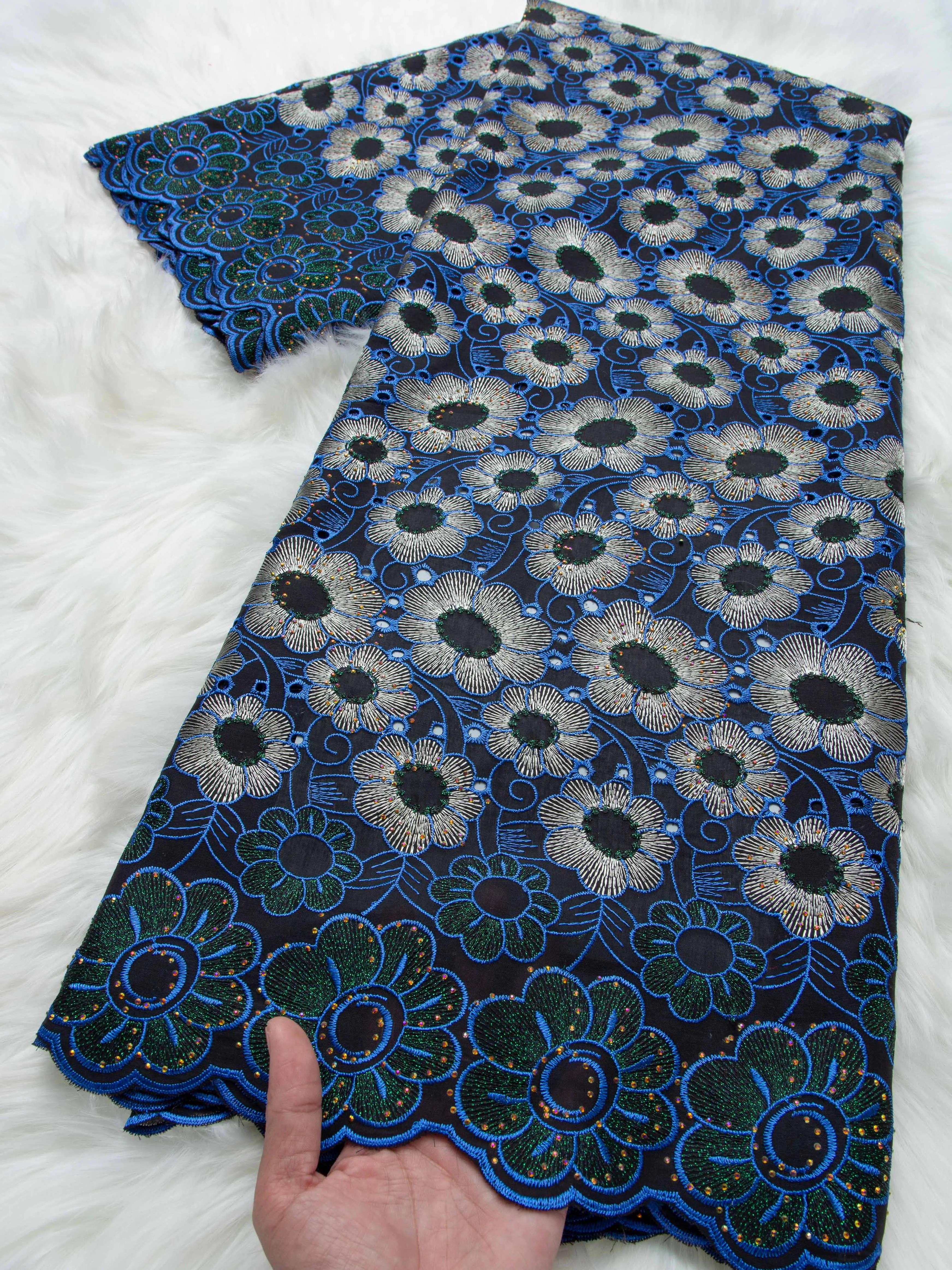 

Нигерийская ткань с вышивкой, кружево из высококачественного швейцарского хлопка, кружевные ткани с камнями для женских свадебных платьев, 5 ярдов TY4720