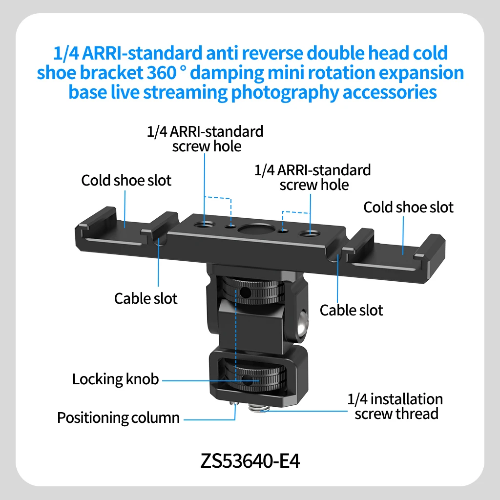 Aluminium Cold Shoe Halterung Dual Coldshoe Verlängerungsstange Platte Adapter 1/4 für Canon Sony Mikrofon LED Video Licht Monitor – Detail 16