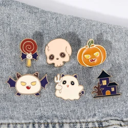 Cartoon Halloween Collection pins Cute Haunted House Ghost Pumpkin Lollipops Skull Head Enamel Brooches Festival Gift