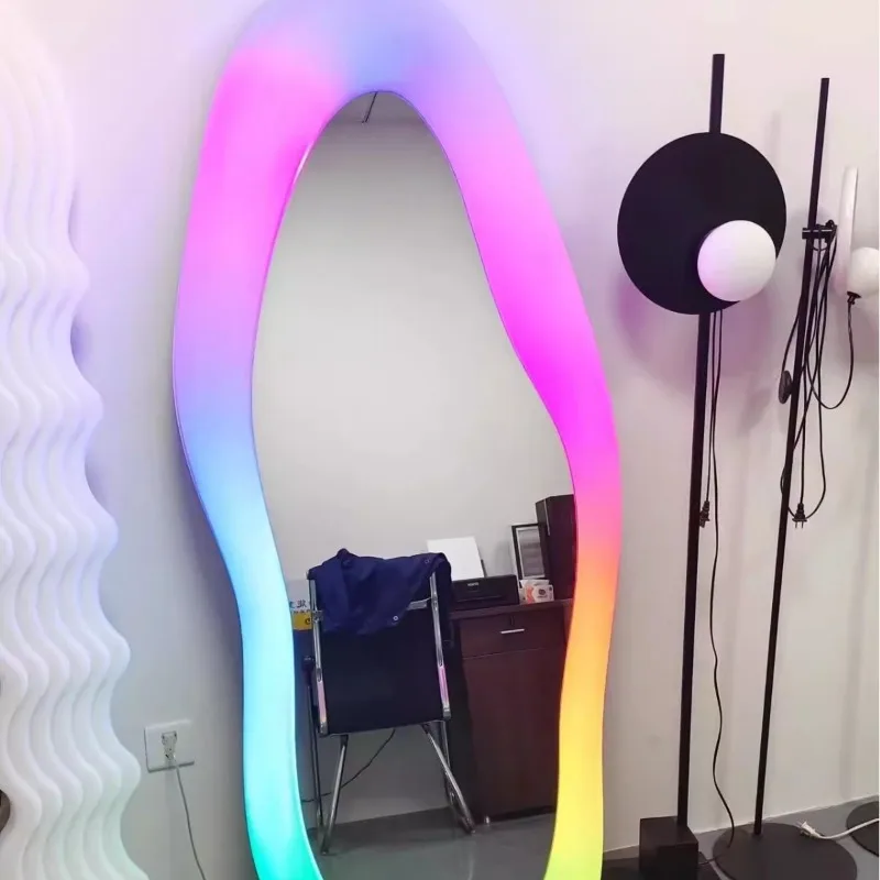 

Italian Art Mango Lamp Mirror Home Special-shaped Girly Style Floor Mirror Light Luxury Color Lighting Internet Celebrity