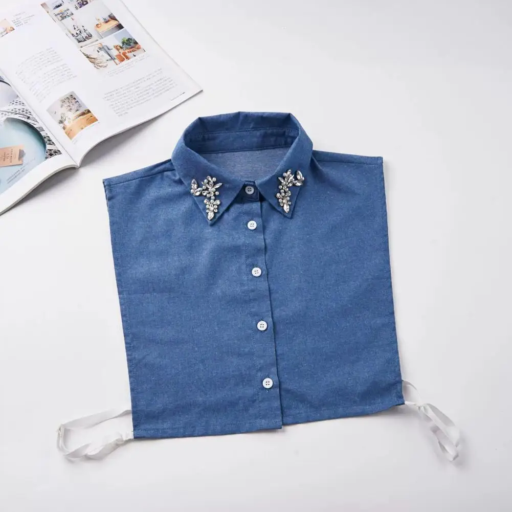 ياقة قابلة للغسل في الغسالة، ياقة وهمية من قماش الدنيم بحجر الراين المتلألئ مع أشرطة قابلة للتعديل، ملابس قابلة للغسل في الغسالة للنساء