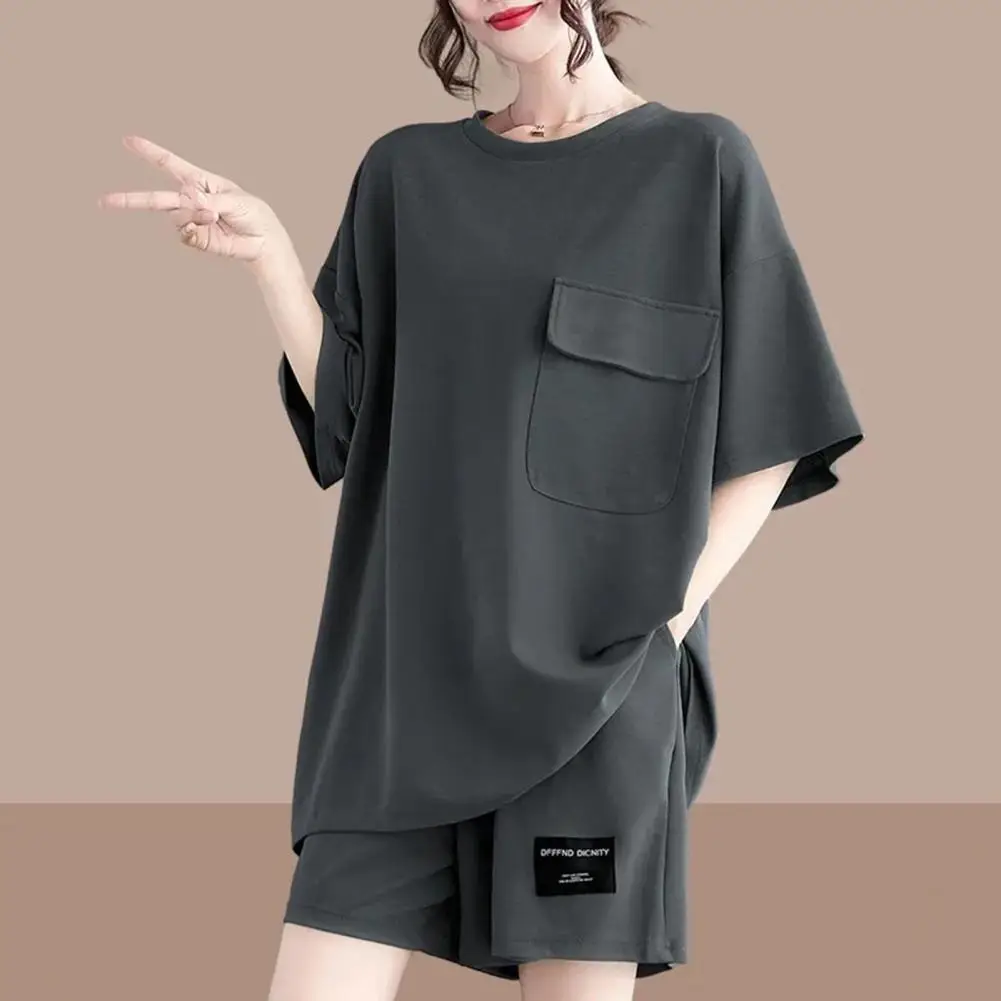 Women Shorts Sets Short Sleeve T-Shirt+Pants 2Pcs Suit Pocket 2024 Summer Casual Loose Tracksuit Solid Color Female Sport Outfit