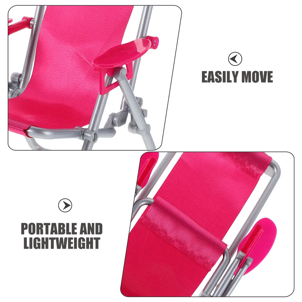 2Pcs Pink Miniature Foldable Beach Chair Ornament Realistic Dollhouse Furniture for Seaside Micro Landscape Desk Decor Mini