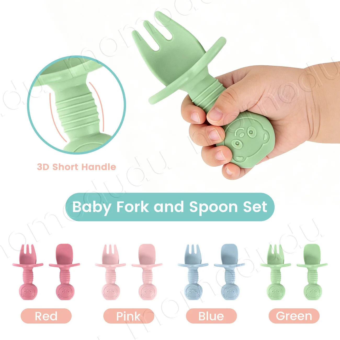 2pcs Food Grade Children Wooden Handle Silicone Spoon Fork Cutlery Baby Training Complementary Food Spoon BabyFeeding Spoon Fork