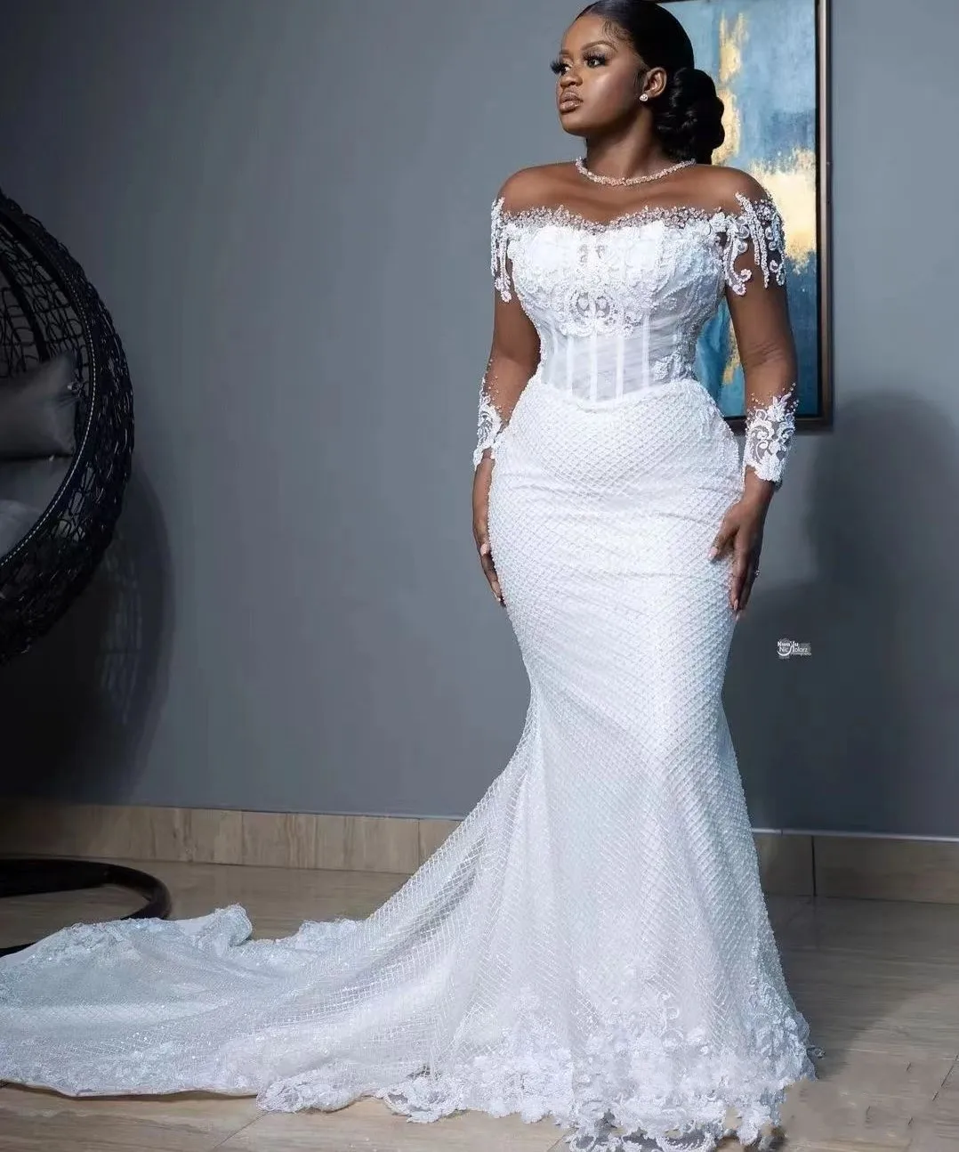 

Luxury Arabic Dubai Mermaid Wedding Dresses 2025 Bridal Gowns Illuion Neck Beading Sleeves Lace Vestidos De Noiva Mariage