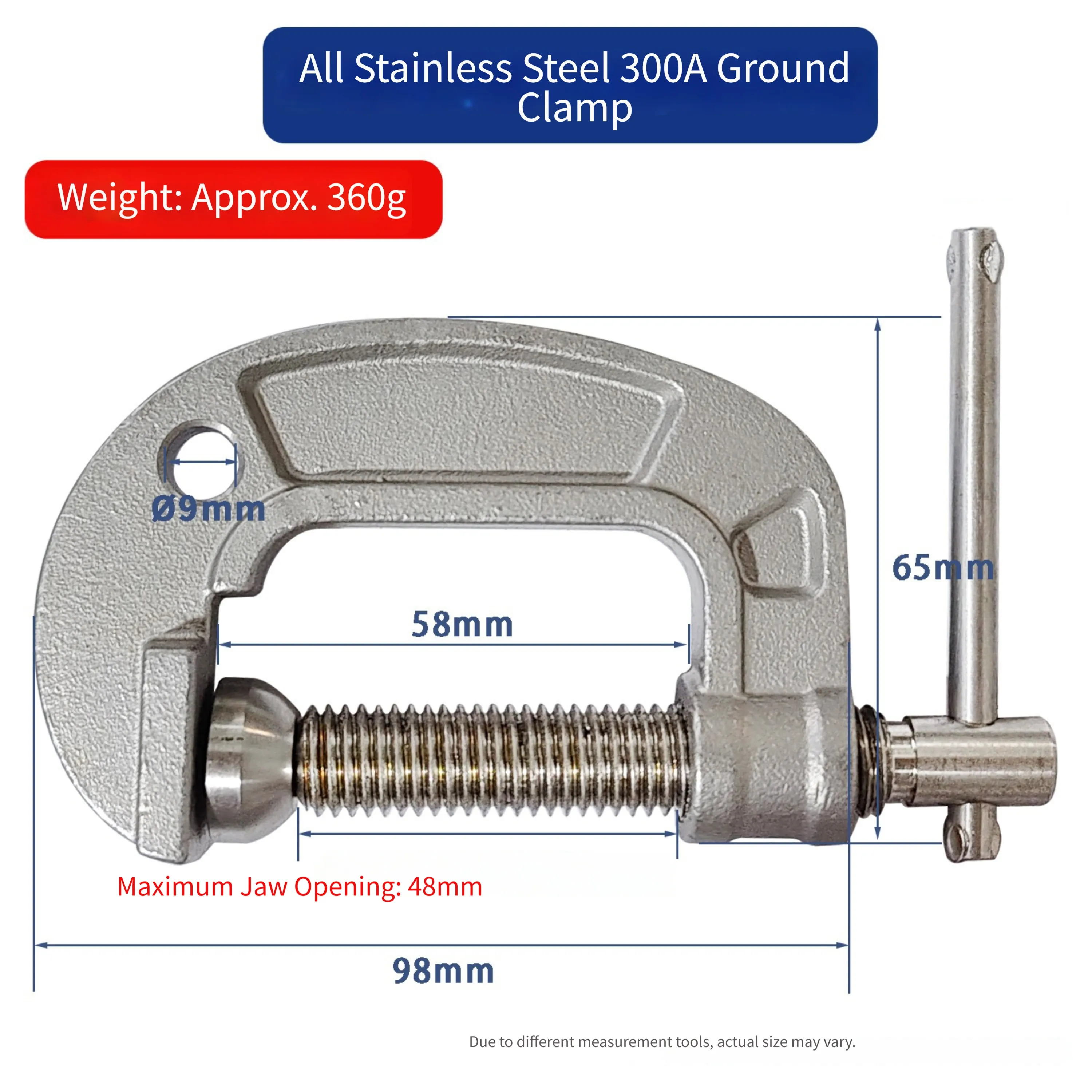 1pc 300A Clamp Stainless Steel Grounding Work Clamp G-shaped Ground Earth Clamp For Construction Sites Electrical Repairs
