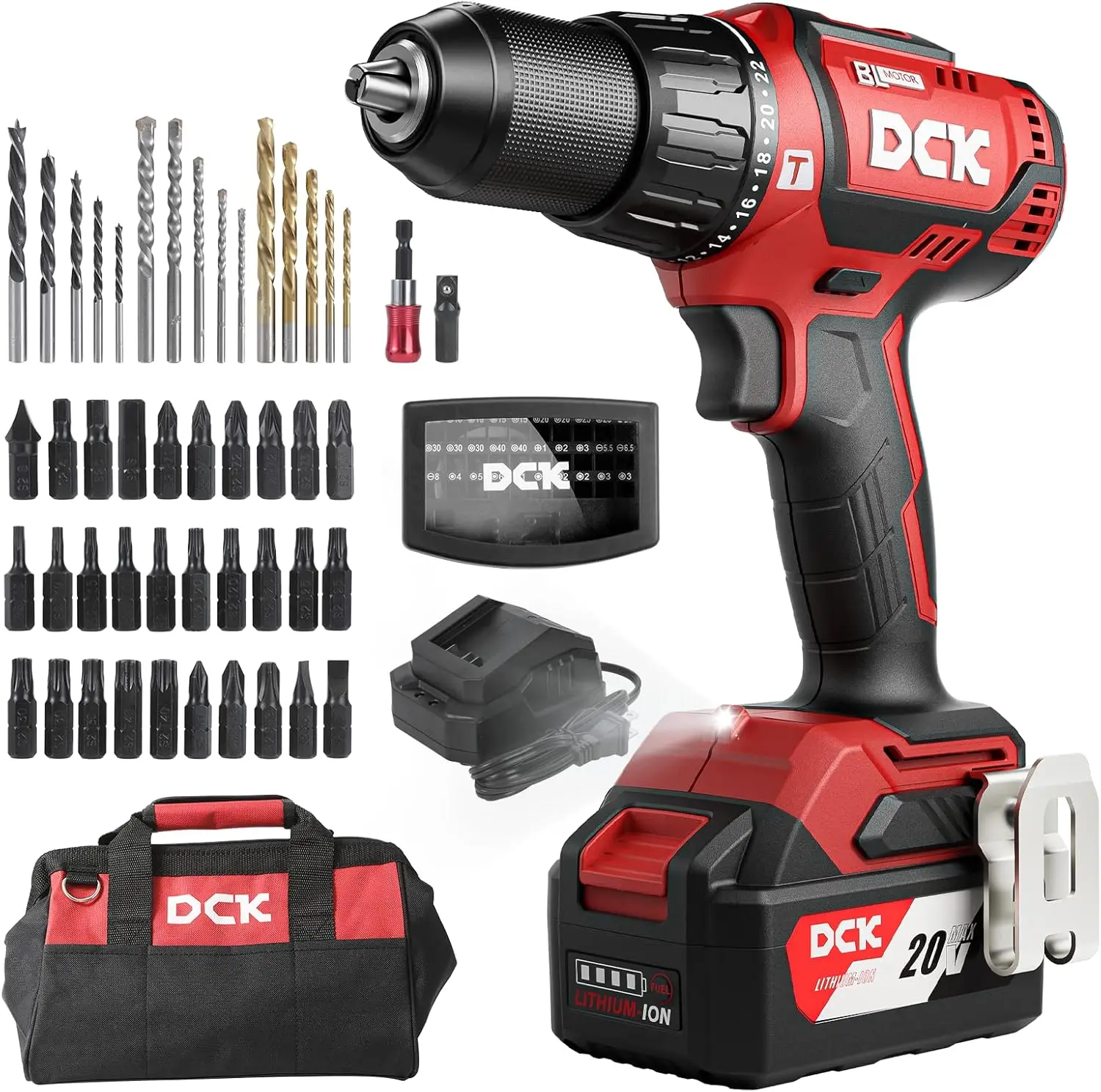 

Brushless Cordless Hammer Drill 20V 531 in.lbs 36000 BPM 1/2" Keyless All-Metal Chuck 4.0Ah Long-Life Battery 22+1+1 Clutch