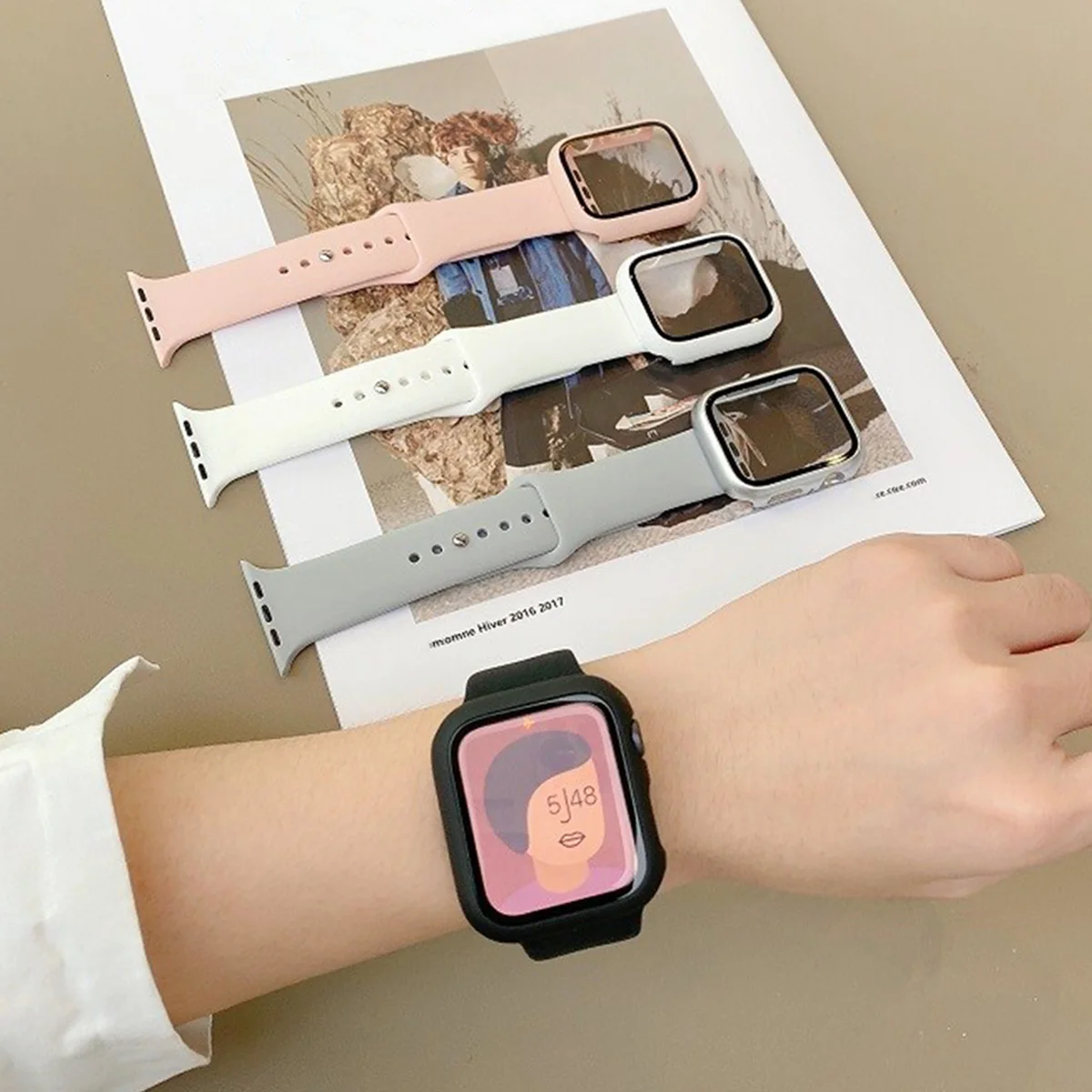 Kaca + Casing + Tali untuk Apple Watch Band 46Mm 45Mm 41Mm 44Mm 40Mm 38/42Mm Gelang Silikon IWatch Seri 10 8 9 7 6 5 4 3 SE Tali