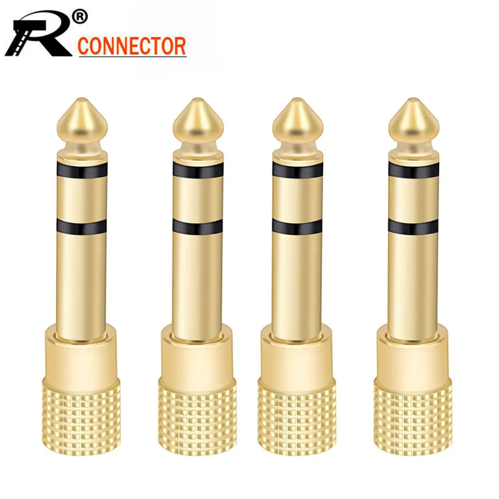 10pcs/lot 6.35mm Stereo 3-pole Male Plug to 3.5mm Female Jack Audio Adapter Gold Plated Microphone Connector Audio Converter