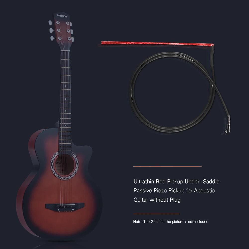 Ultrathin Red Pickup Under-Saddle Passive Piezo Film Pickup for Acoustic Guitar without Plug