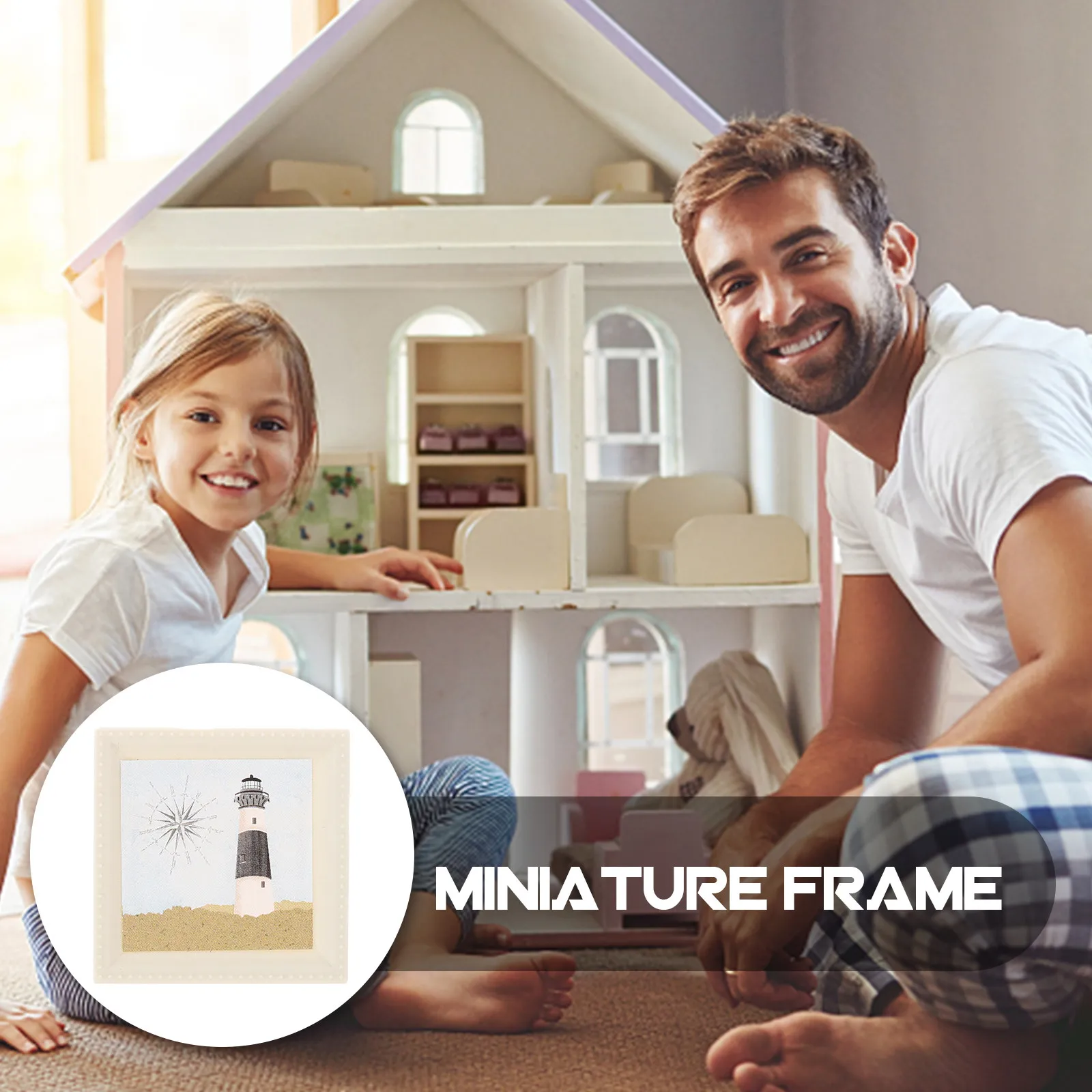 1:12 Miniature Frame Painting Mediterranean Lighthouse Miniature House Decoration Mini Picture Frame Ornament Tiny House