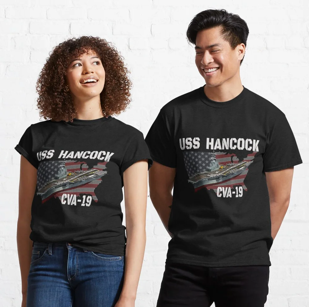 

USS Hancock CVA19 Aircraft Carrier Veterans Day T Shirt. New 100% Cotton Short Sleeve O-Neck T-shirt Casual Mens Top