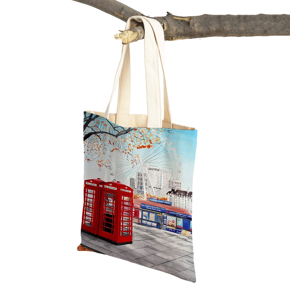 London Spain Italy Barcelona Paris France City Lady Shopper Bag Double Print Handbag Fashion Casual Women Shopping Shoulder Bags