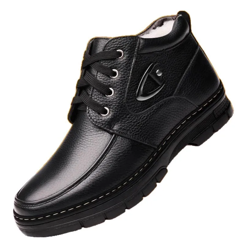 

New Designer High Top Men's Cotton Shoes Winter Keep Warm Fashion Casual Shoes Male Solid Color Anti-slip Soft Leather Shoe Man