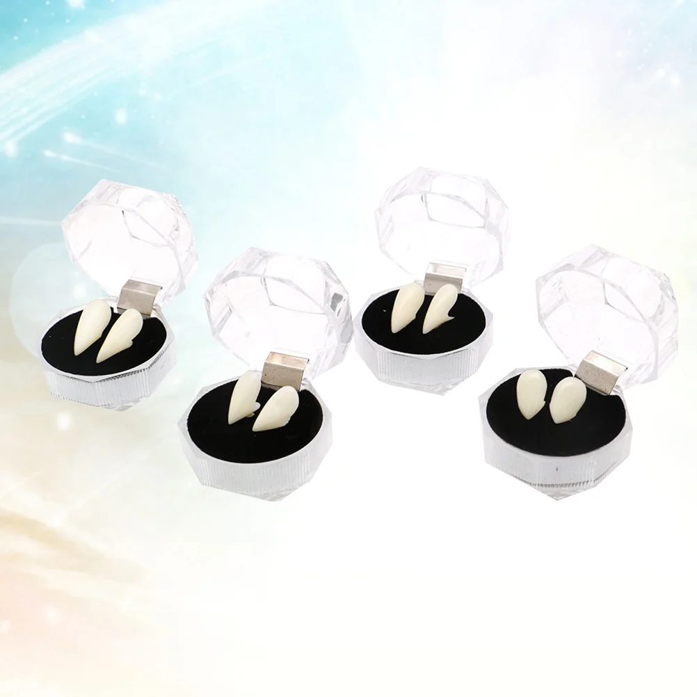 4 Boxes Teeth Dentures Fangs Horror False Teeth Cosplay Props for Halloween Costume Party Masquerade (13mm Box + 15mm Box + 17mm