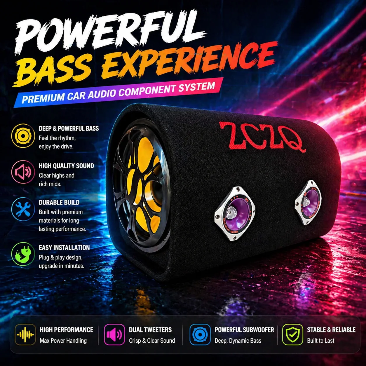 

ZCZQ Car Subwoofer Speaker, Built-in Amplifier 10 Inch Car/Truck/Boat Audio Subwoofer, High Power Bass Speaker System with LED L