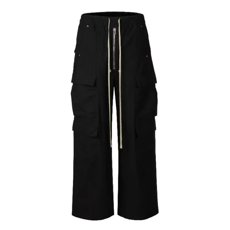 2024 New Niche Design With Drawstring Wide Legs Mopping Loose Workwear Large Jogger Hiphop Pants Trendy Mens Clothing Casual Men