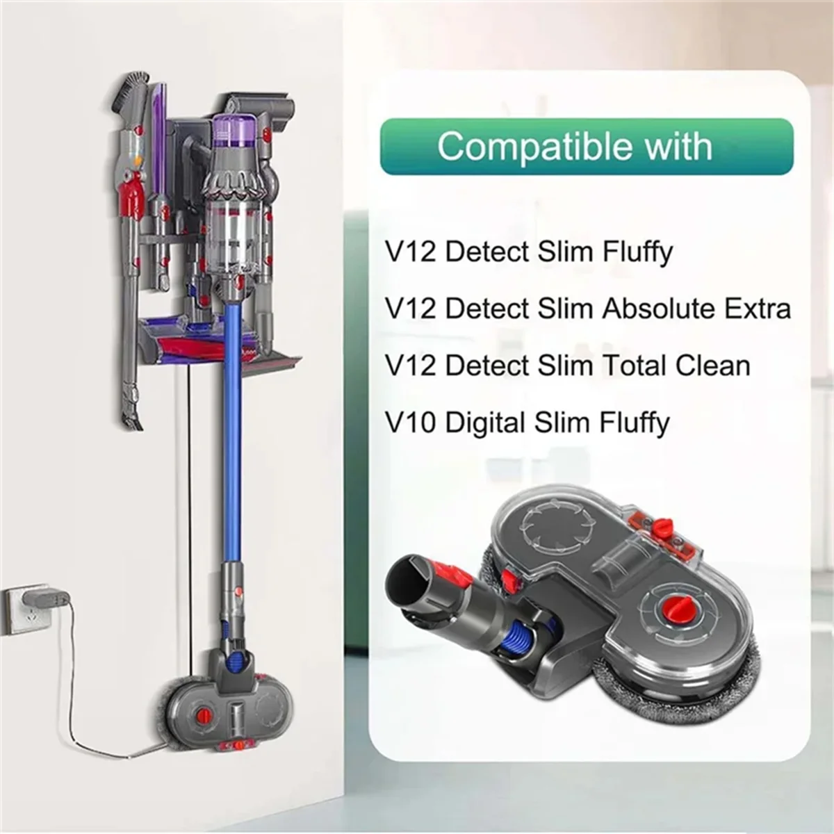 Imagem -02 - Kit de Cabeça de Esfregão Elétrico para Dyson V10 Slim V12 Detect Slim Peça de Aspirador de pó Acessório de Esfregão com Pano de Reservatório de Água