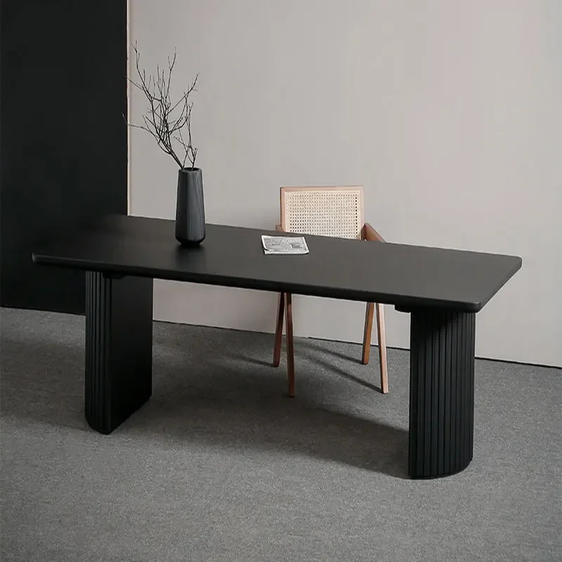 

Minimalist Reclaimed Solid Wood Black Dining Table Ribbed Modern Luxury Dining Table 8 Seater Oval Dining Table