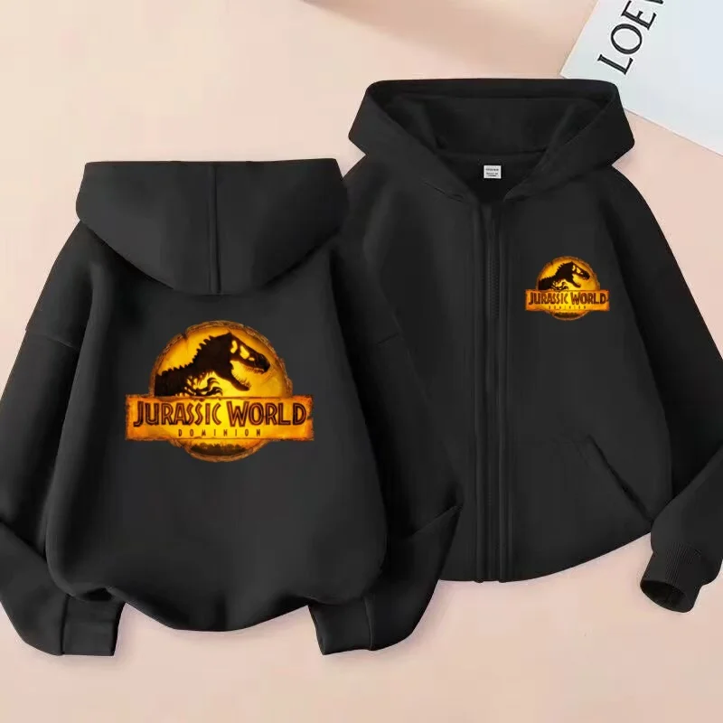 Children's Sports Clothing with Zippers and Hooded Sports Jackets Featuring Cartoon Dinosaur Prints Suitable Boysgirls Aged3to13