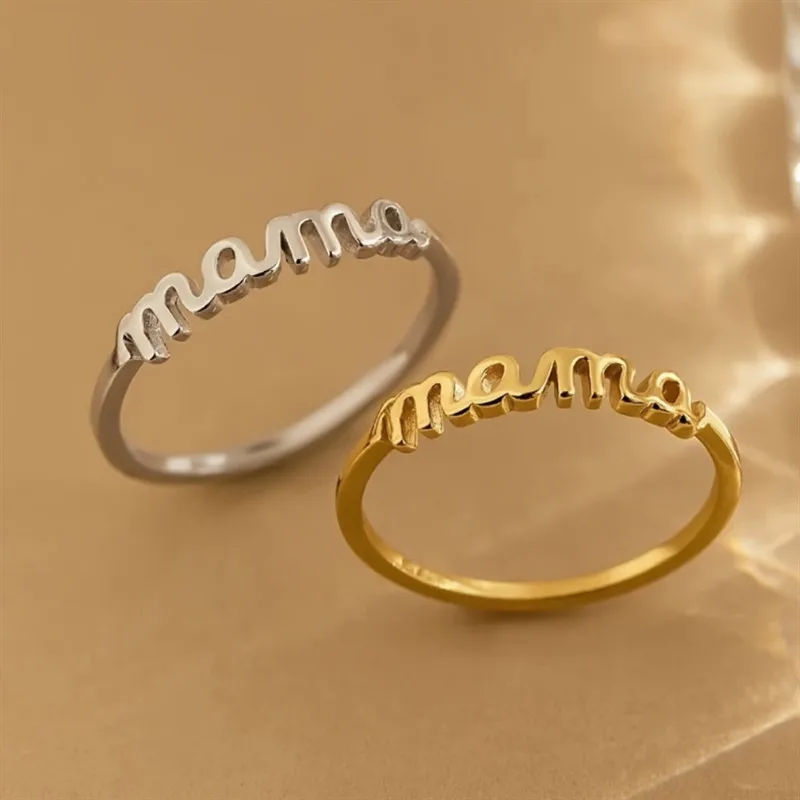 Huitan Schlichtes Design „Mama“-Ring für Frauen, Muttertagsgeschenk, modisch, goldfarben/silberfarben, für den täglichen Gebrauch, vielseitiger Bandschmuck