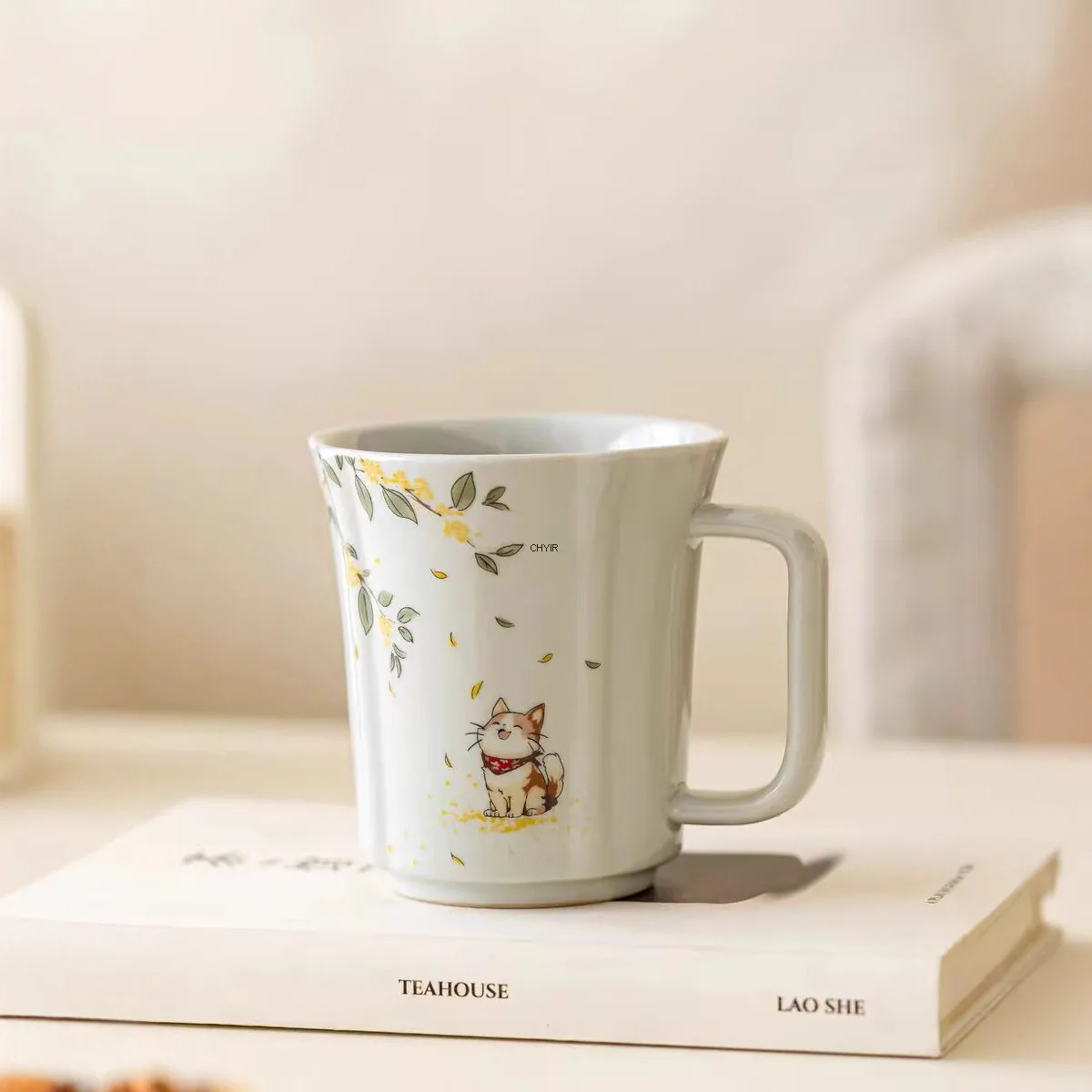 

Ясень, османтус, кошка, чайная чашка, личная домашняя керамическая чашка для питья, женская офисная кружка, чайный сервиз кунг-фу