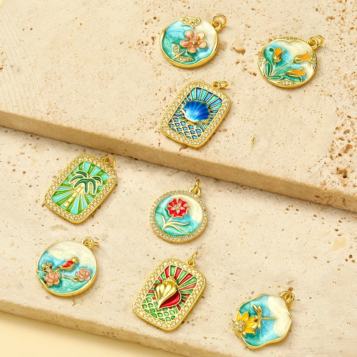 

3Pcs/Lot Copper Zircon Charms Enamel Flower Pendants For DIY Jewelry Making Necklace Earring Accessory Wholesale