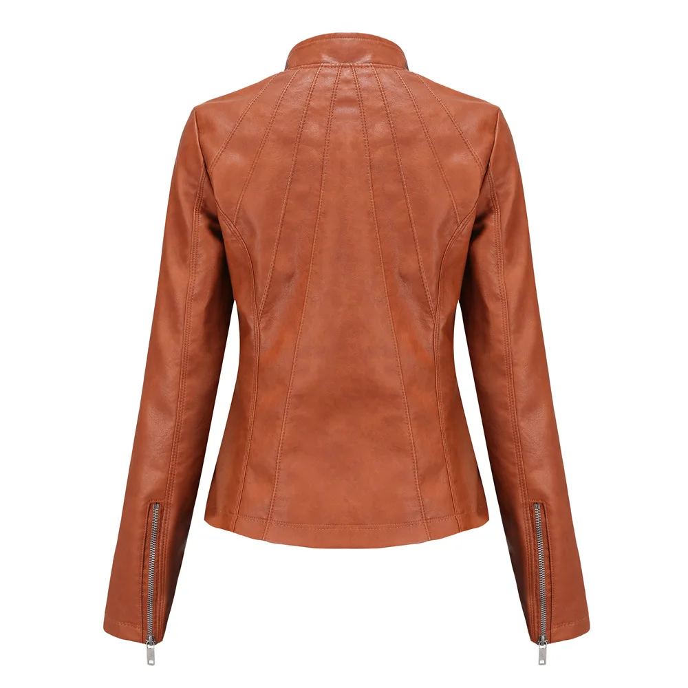 Autumn Spring Female Coat Black Red Brown Moto Biker Zipper Jacket Chaqueta Cuero Mujer Faux Leather Jackets for Women Leather