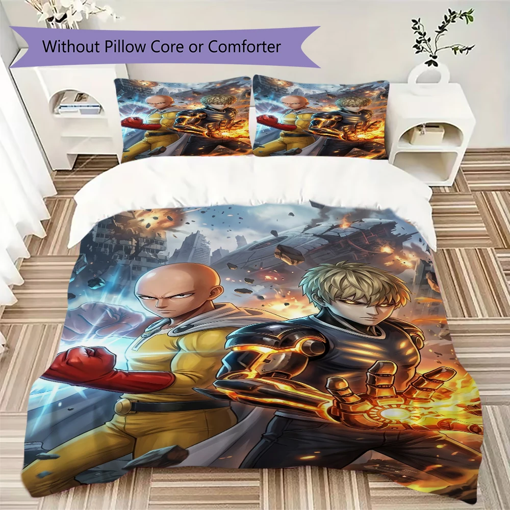 Anime One-Punch Man Pillowcase & Duvet Cover Set Patterned Bedding for Room Decor Perfect Gift for Anime Fans.-Xin
