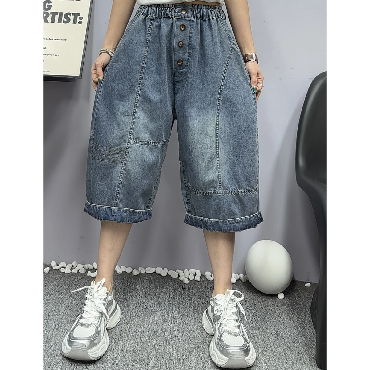 

Летние тонкие джинсы Seven-Five, женские свободные джинсовые брюки Harlan с высокой талией, повседневные брюки выше колена Six-Five, новинка 2025, весенняя мода