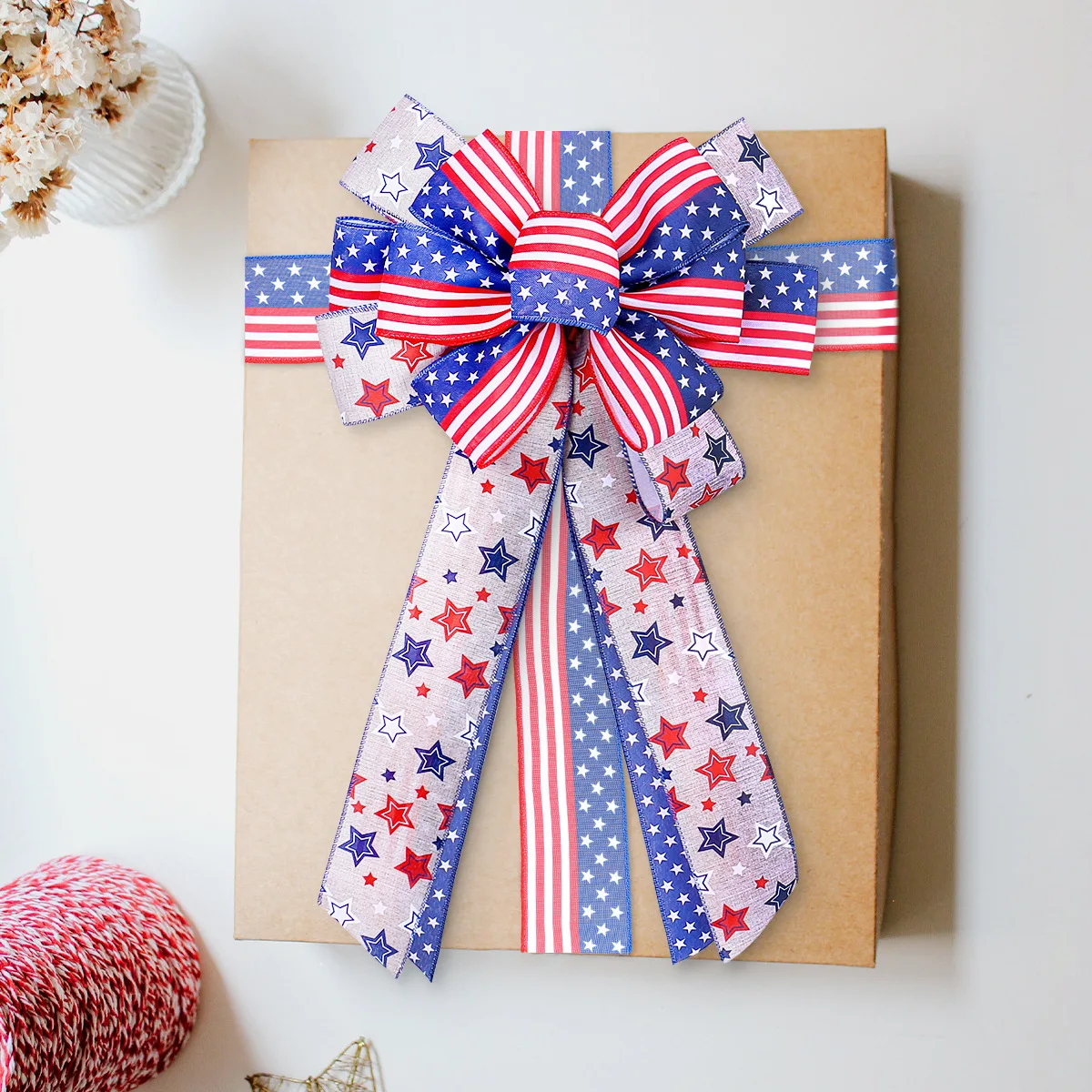 

American Independence Day Bow Decoration Props, Holiday Flag Star Striped Bow Ribbon Hanging Decoration