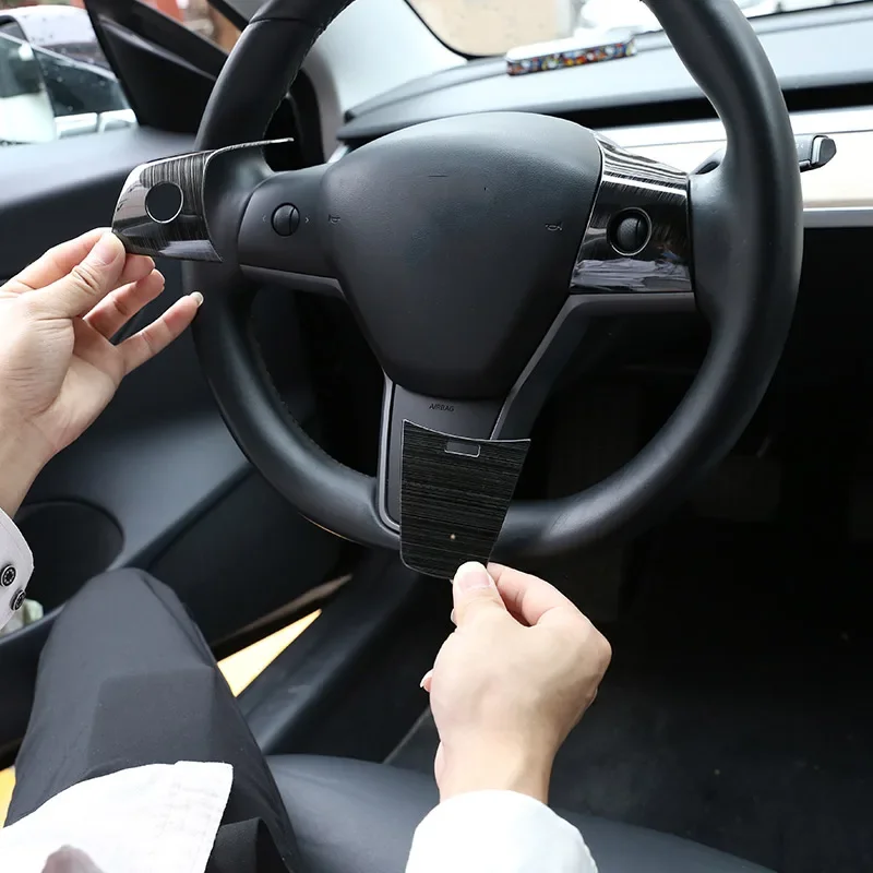 

Suetlcoity For Tesla Model 3 2017-2021 Model Y 2020-2021 Car Steering Wheel Button Frame Trim Stickers Interior Car Accessories