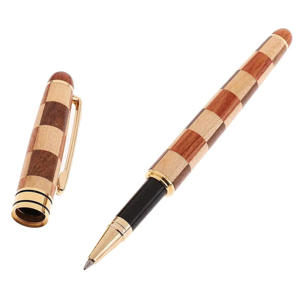 Rosewood Mosaic Square Pattern Rollerball Pen Gift for Family &