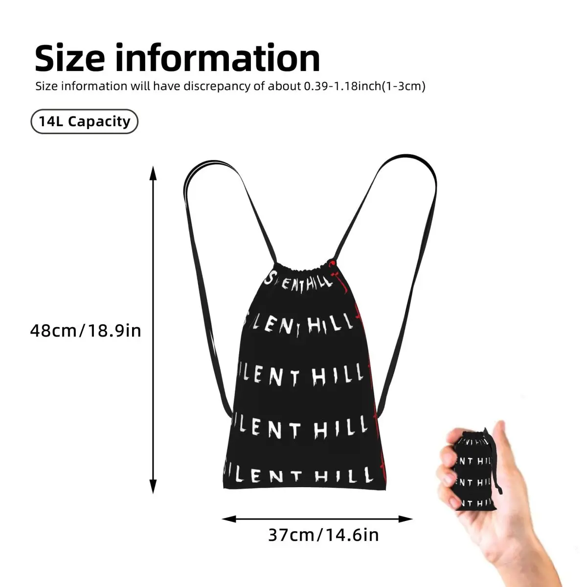 Silent Hill F Video Game Horror Logo Drawstring Backpack Sports Gym Bag Portable Travel Drawstring Bag for Men Women