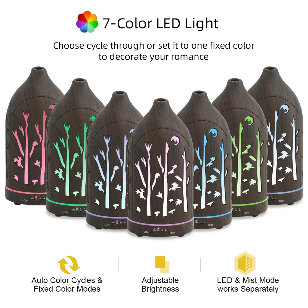 Relaxing Aromatherapy Diffuser 200ml Deep Wood Hollow Out Humidifier With Colorful Lights Quiet Operation for Yoga & Bedroom