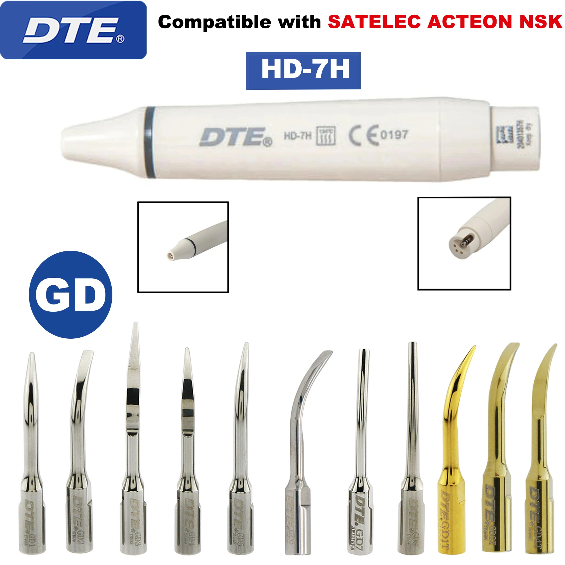 

Woodpecker DTE Dental Tips Ultrasonic Scaler Handpiece With LED HD-7H Scaling Tips Fit SATELEC ACTEON NSK Dental Products