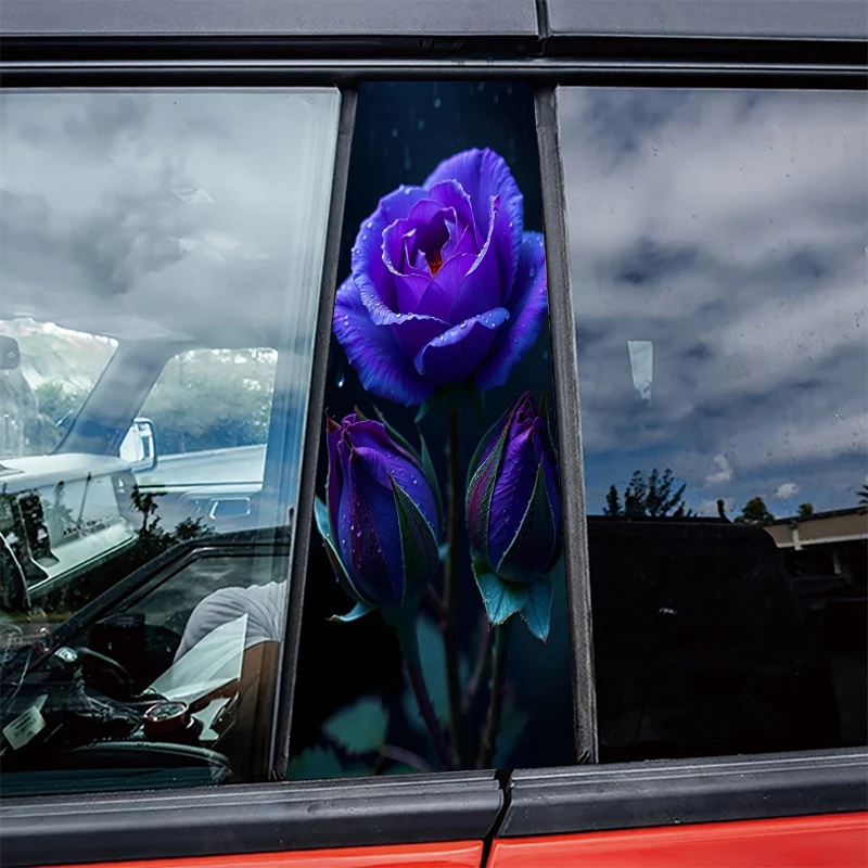 

2 pieces of automotive center pillar stickers Blue-purple Rose Protective film, scratch-resistant stickers