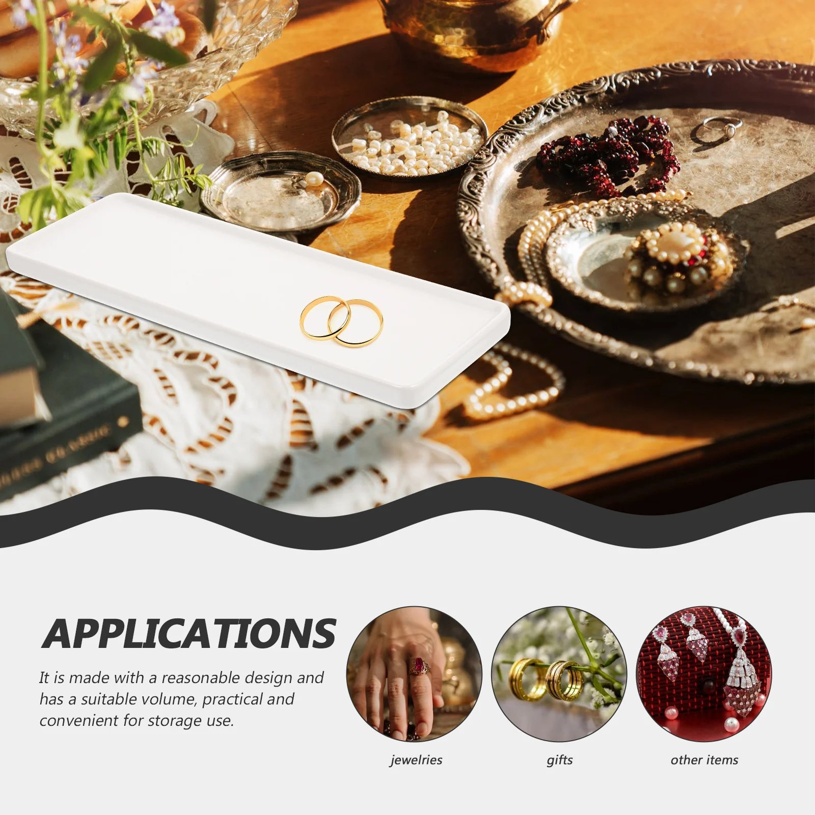 

Rectangle Ceramic Tray Makeup Soap Ring Dish Multifunctional Tabletop Storage Plate for Bathroom Wash Basin Decorative Use