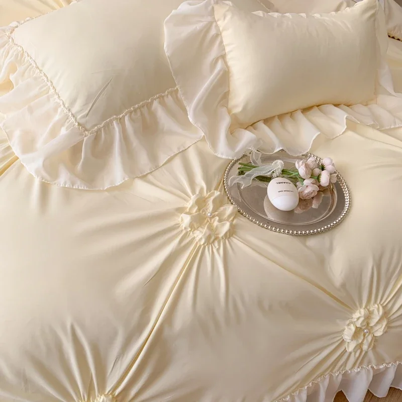 Set biancheria da letto in pizzo Svetanya Francia Romantic Princess Wedding Ruffles Bow Copripiumino morbido Lenzuolo Federe