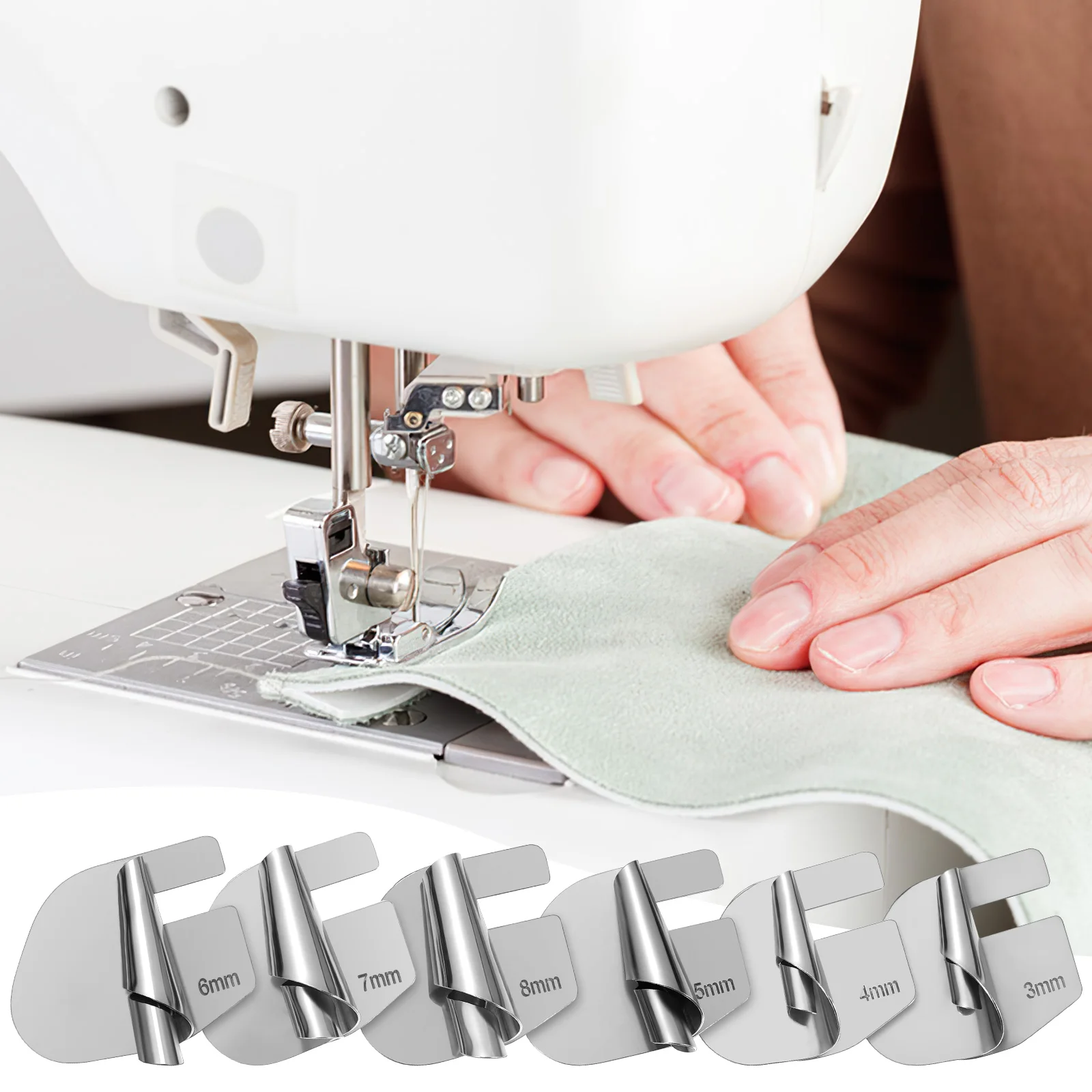 

6 Pcs Sewing Machine Hemming Foot Set Stainless Steel Various Sizes Universal Presser Feet Accessories Elastic B