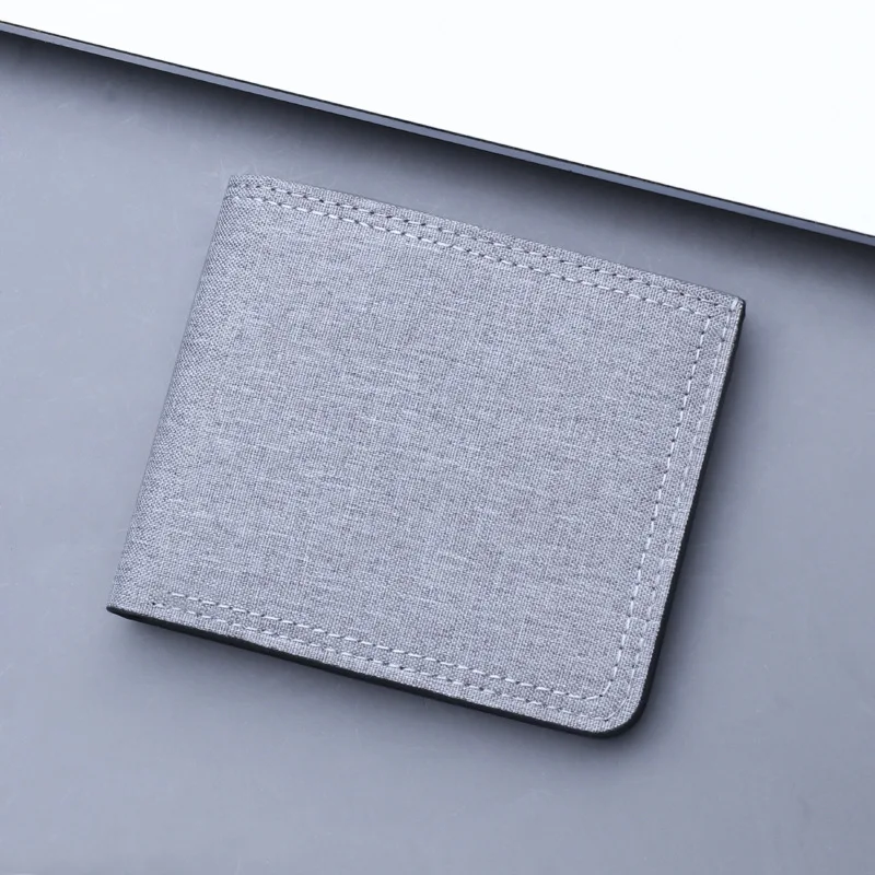 New Ultra-thin Men's Short Canvas Wallet Men's Solid Color 2 Fold Wallet Men